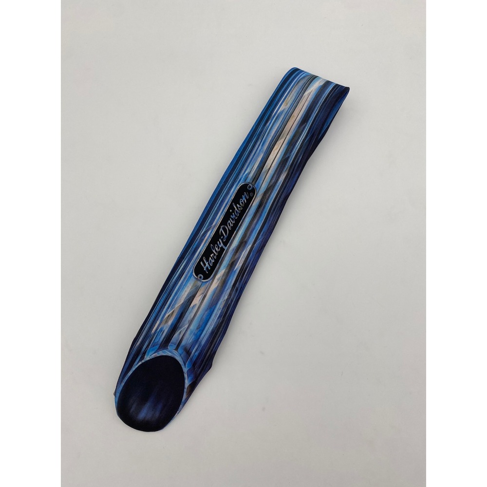 Vintage 1987 Ralph Marlin Harley Davidson Chrome Pipe Tie‎ Blue Silver Mens USA